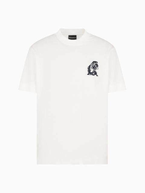 EMPORIO ARMANI Lyocell blend-jersey T-shirt with ASV French bulldog embroidery