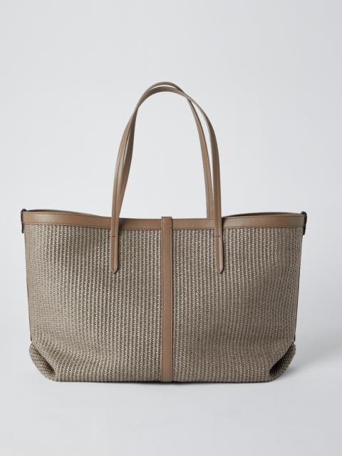 Brunello Cucinelli Techno raffia and calfskin shopper bag with monili