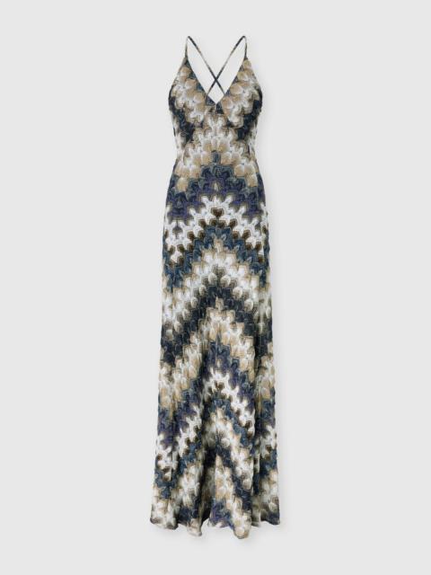 Missoni Long dress with V-neck in lamé viscose with lace motif