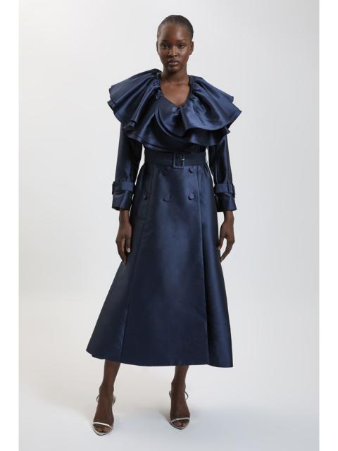 KAREN MILLEN Structured Satin Ruffle Tailored Maxi Coat