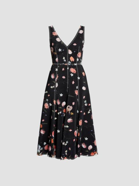 Erdem FLORAL PRINT TEXTURED TWILL SLEEVELESS MIDI DRESS
