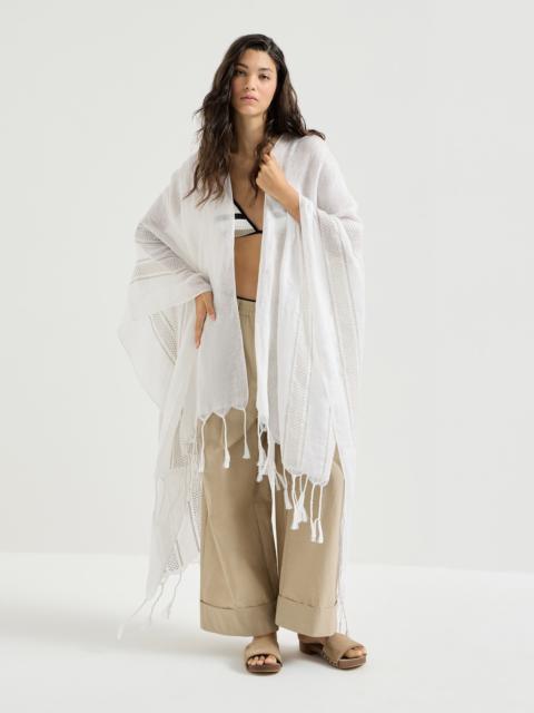 Brunello Cucinelli Linen poncho with broderie anglaise