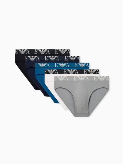 EMPORIO ARMANI 5-PACK OF STRETCH COTTON BRIEFS WITH ELASTIC LOGO WAISTBAND
