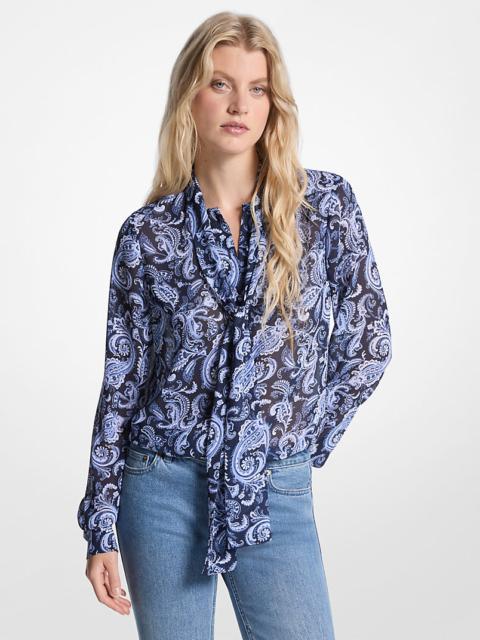 MICHAEL KORS Paisley Print Georgette Tie-Neck Blouse
