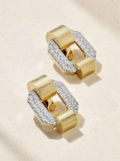 DAVID WEBB Octagonal Buckle 18-karat gold diamond clip earrings Gold