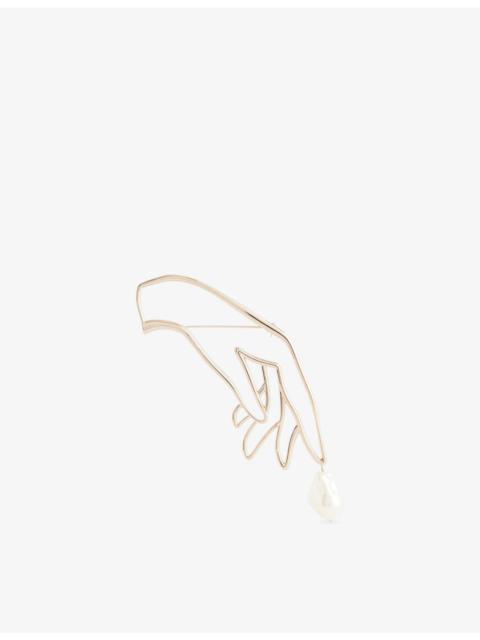 Erdem Hand Brass And Pearl Brooch