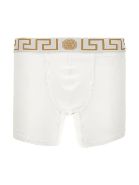 VERSACE Men's Medusa Key Jersey Boxer Brief - White Greek Gold