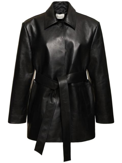 Leather belted jacket