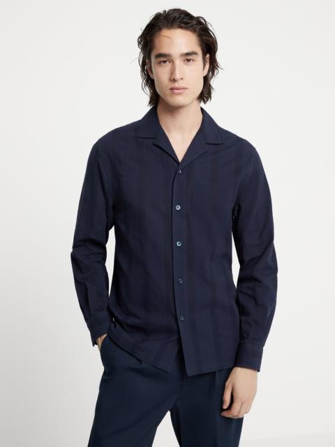 Textured stripe poplin easy fit shirt with camp collar