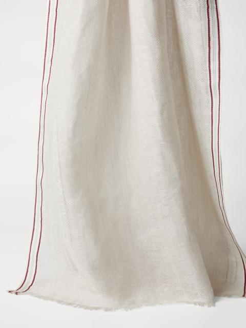 Brunello Cucinelli Linen, cashmere and silk denim-effect twill scarf with selvedge