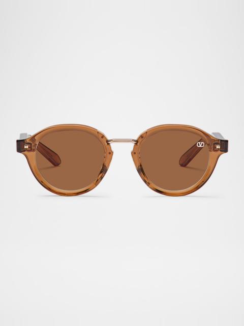 Valentino V-Essential IV Acetate & Titanium Round Sunglasses