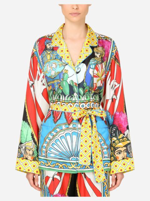 Belted Carretto-print pajama shirt