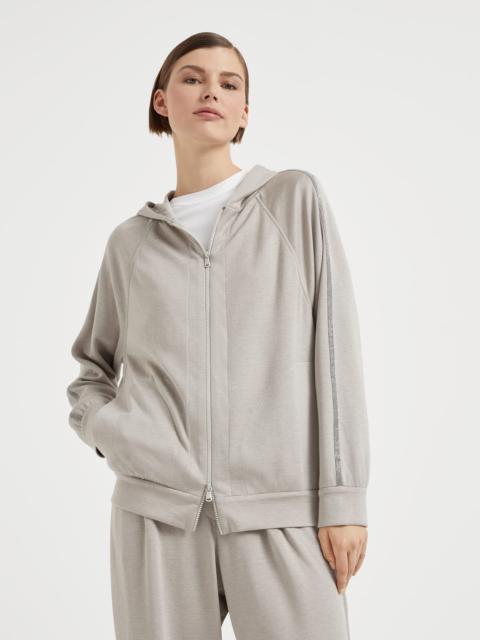 Brunello Cucinelli Cotton and silk interlock hooded sweatshirt with precious stripe