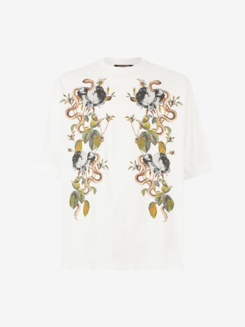 Roberto Cavalli T-Shirt With Roses And Snakes