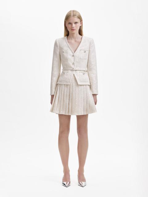 self-portrait White Sequin Boucle Mini Jacket Dress