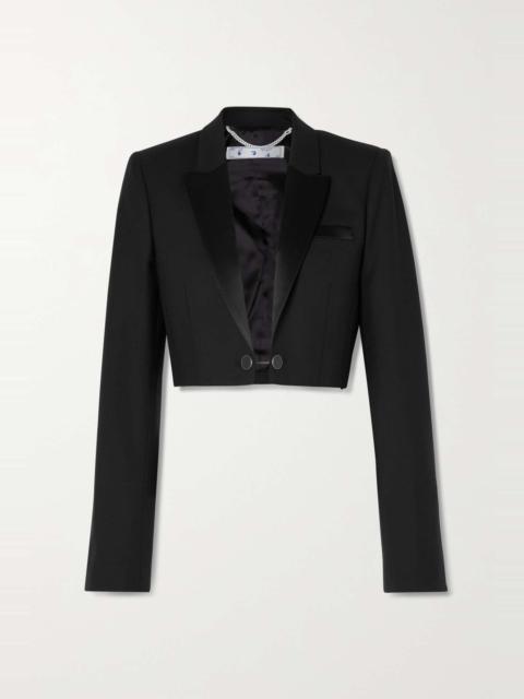 Off-White Cropped satin-trimmed twill blazer