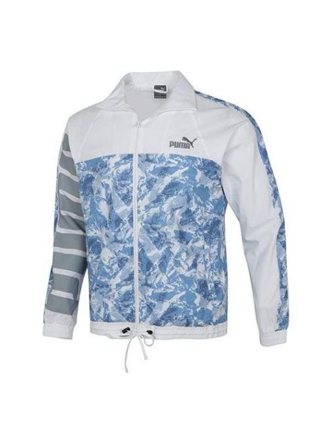 PUMA PUMA 산 Aop Windbreaker 길쌈된 스포츠 로고 재킷 백색 534542-99