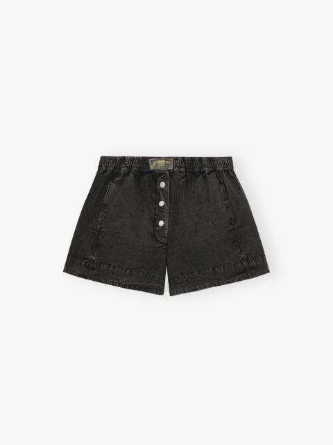 GANNI BLACK WASHED COTTON SHORTS