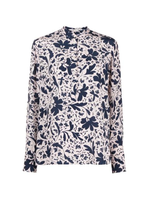 floral-print silk shirt