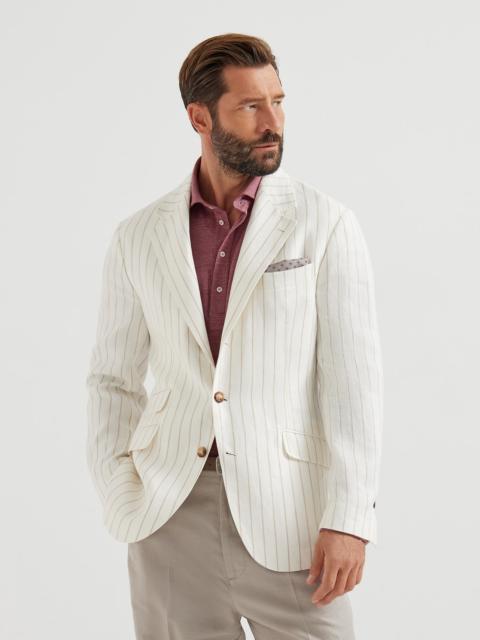 Brunello Cucinelli Chalk stripe linen twill deconstructed Cavallo blazer