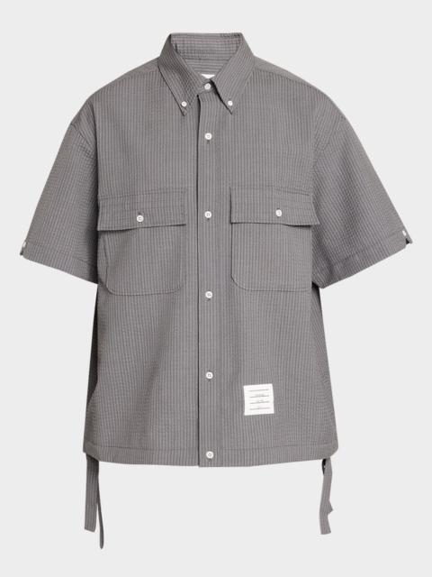 Thom Browne Men's Seersucker Short-Sleeve Track Shirt