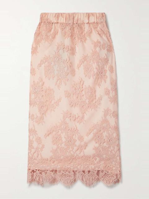Cotton-blend lace midi skirt