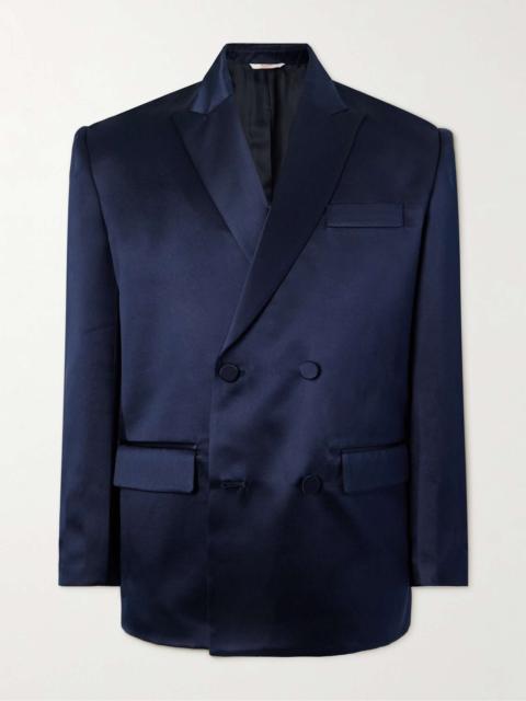 Double-Breasted Silk-Satin Suit Jacket