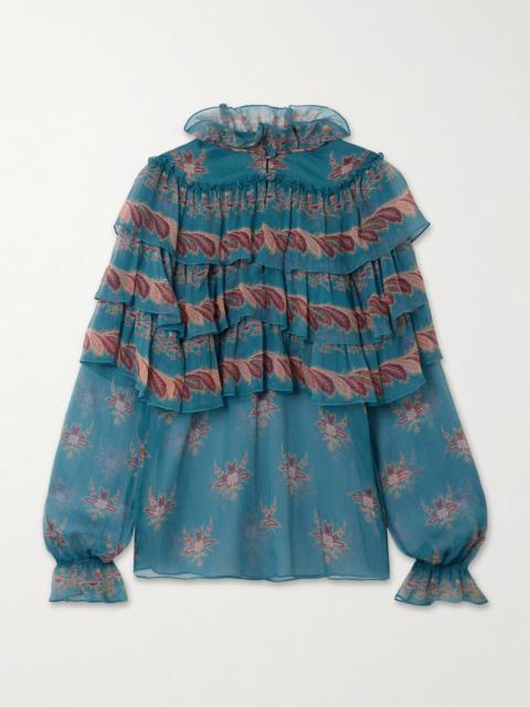 Etro Ruffled Tiered Printed Silk-chiffon Blouse