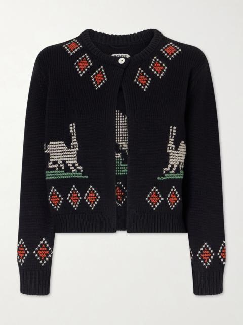 BODE Bunny jacquard-knit wool cardigan Black