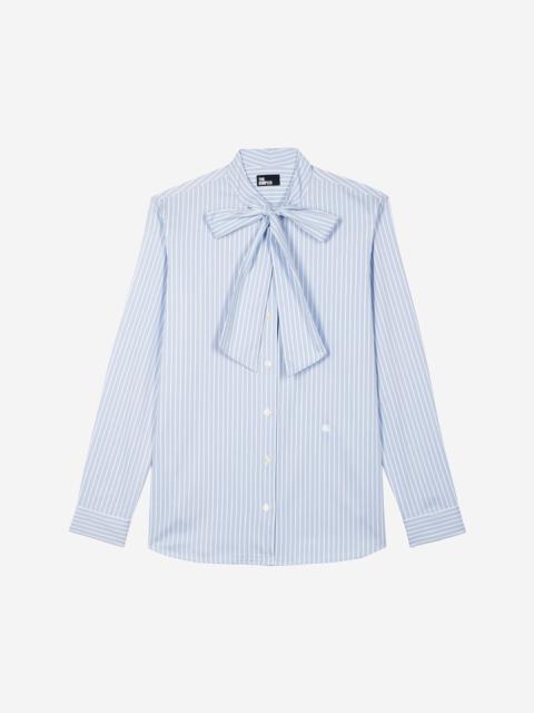 The Kooples BLUE STRIPED COTTON BLEND SHIRT WITH LAVALIERE COLLAR