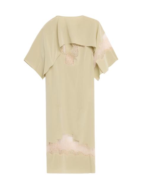 FERRAGAMO Women's Lace-Trim Silk Capelet Dress - Burnt Sage