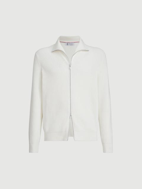 Brunello Cucinelli Cotton half English rib cardigan with zipper