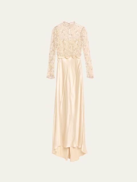 Valentino Embroidered Lace Long-Sleeve Silk Gown