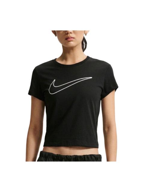 Nike (WMNS) Nike Solid Round Neck Cotton T-Shirt Asia Sizing 'Black' HV5003-011