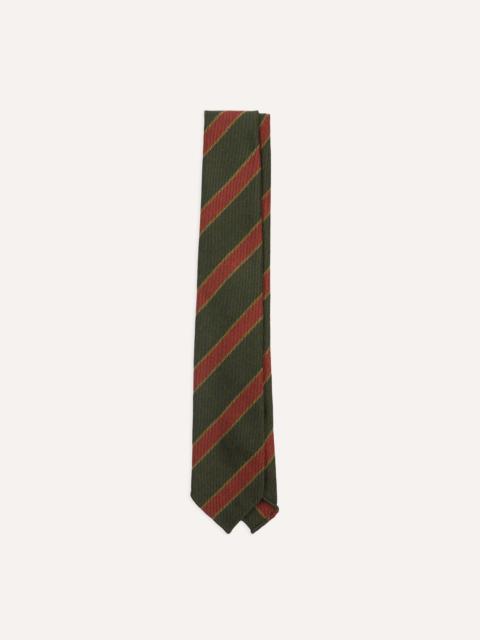 Drake's Green, Yellow and Red Thick Stripe Hand Rolled Wool Tie