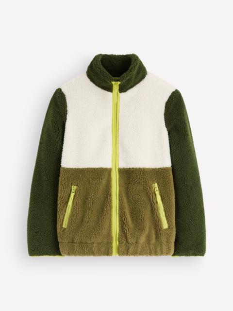 BODEN Alnwick Borg Jacket-Green, Ivory Colour Block