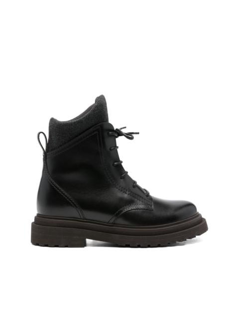 Brunello Cucinelli lace-up ribbed-knit boots