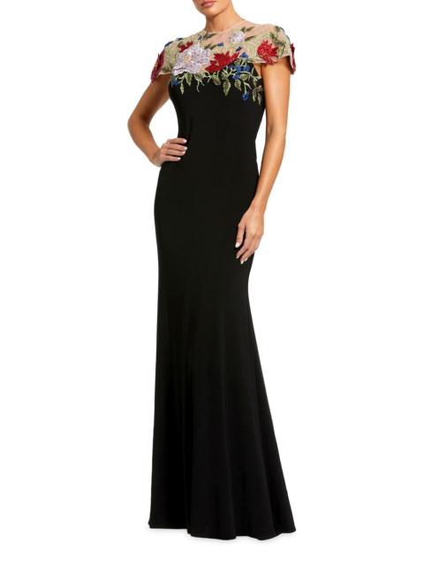 MAC DUGGAL Women's Floral-Embroidered Jersey Gown - Black Multi