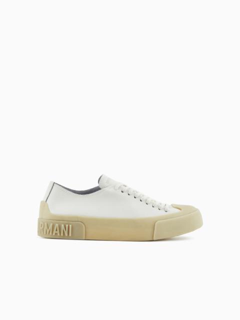 EMPORIO ARMANI Leather sneakers with clear soles