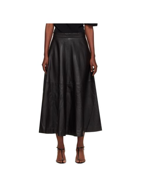 RÓHE Brown A-Line Leather Midi Skirt