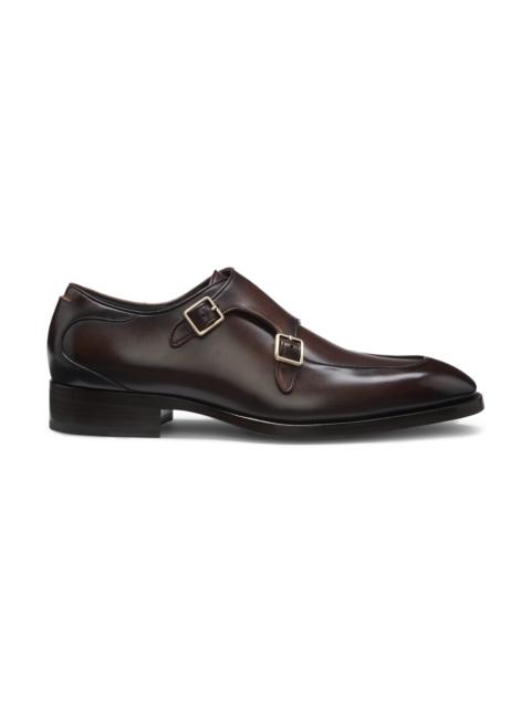 BOSS BRUSHED-LEATHER MONK SHOES WITH DOUBLE STRAP