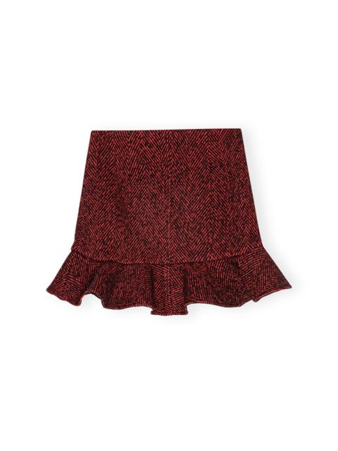 RED HERRINGBONE WOOL MINI SKIRT