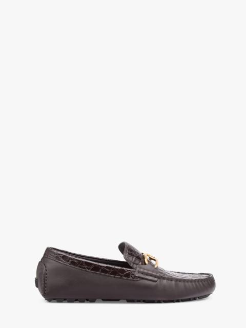 FENDI Brown caiman leather loafers