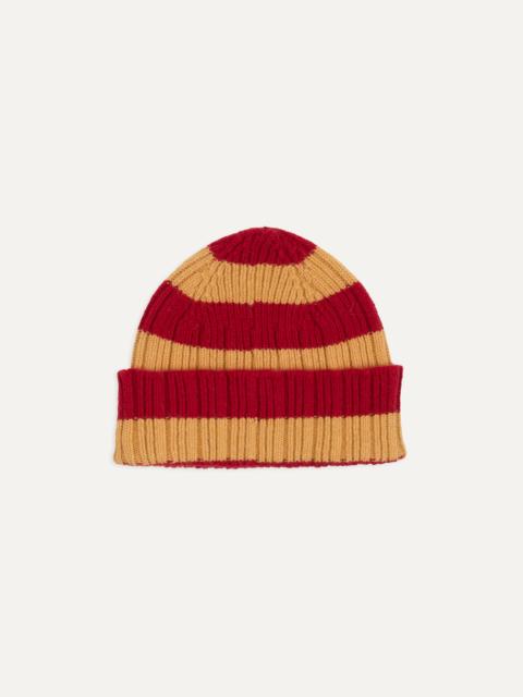 Drake's Yellow and Red Stripe Geelongora Ribbed Knit Cap