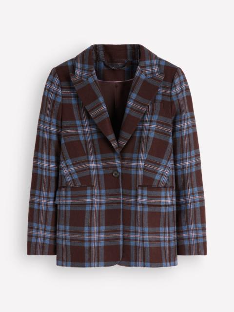 BODEN Woodbridge Wool Blend Blazer-Brown, Blue and Pink Check
