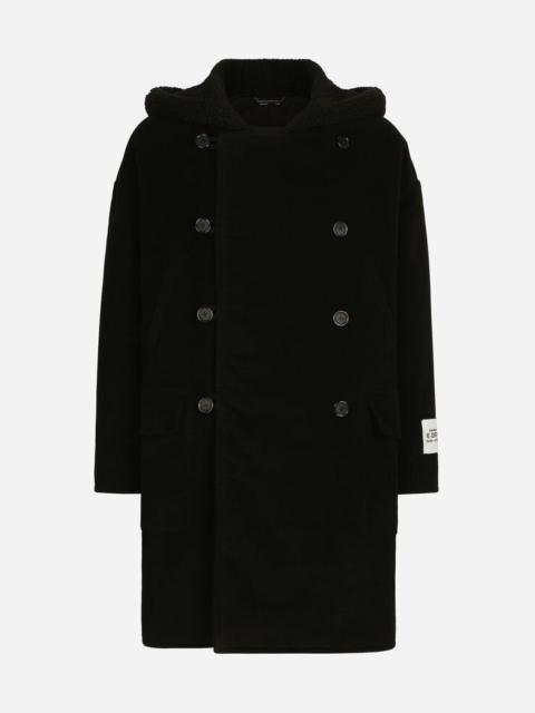 Fustian coat with shearling hood