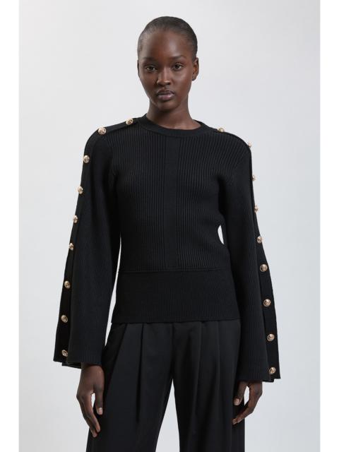 KAREN MILLEN Military Button Up Sleeved Knitted Jumper