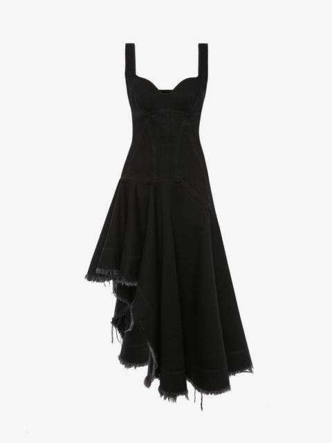 Women's Asymmetric Denim Dress in Black