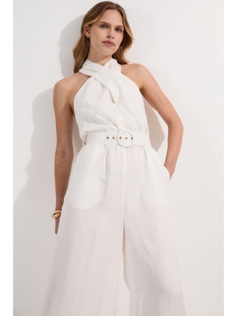 KAREN MILLEN Linen Viscose Cross Front Woven Belted Jumpsuit