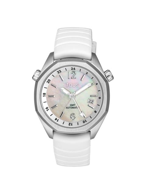 TOUS gmt automatic Watch with white silicone strap, steel case and mother-of-pearl face TOUS Now